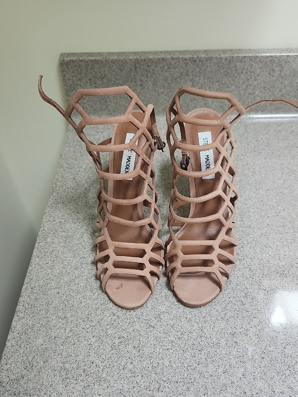 Steve Madden Strappy Cage High Heels in Blush Tan